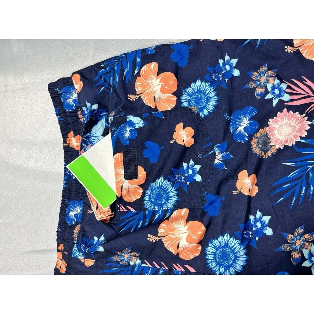 Clubroom Swimming Trunks, Quick Dry 7 Men's Blue With Flower Pattern Size XXL